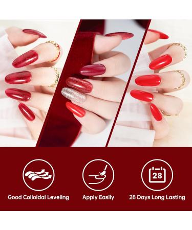 Beauty7 Gel Nail Polish Set 6 Colors Red Glitter Milky UV LED Gel Nail Polish Soak Off Nail Gel Nail Design Nail Art Set - Buy Online on GoSupps.com