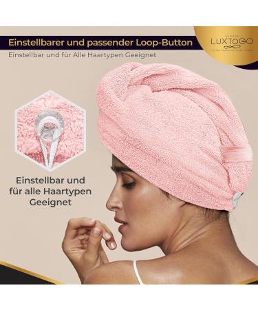 LUXTOGO Fast Dry Hair Towel Turban - 100% Cotton Super Absorbent High-Quality Pink Head Wrap with Button & Elastic - 1 PC - Buy Online on GoSupps.com
