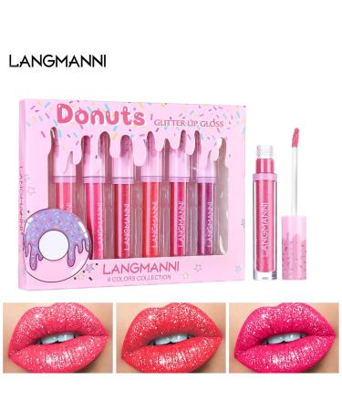 6PC Donut Glitter Lip Gloss Set - Shiny Diamond Liquid Lipstick Waterproof & Moisturizing Makeup - Buy Online on GoSupps.com