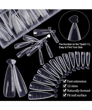 Kalolary 120Pcs Clear Dual Nail System - MOOLD ACYLL Stiletto Nail Extension Tips for Nail Art | 12 Sizes with Scale for Perfect Manicure - Buy Online on GoSupps.com
