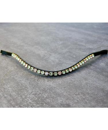 Happy horses horses curved straps narrow in light green & apricot 'pasture' large green glitter stones golden border (WB leather color black) WB leather color black