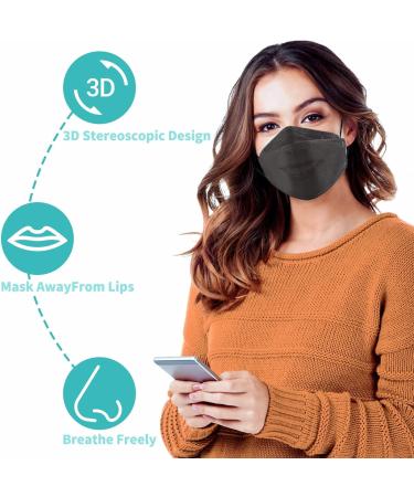 100 PCS Black KF94 Face Masks with Nose Clip - Breathable 4-Ply Disposable Dust Mask for Men & Women - Adjustable Earloop - Buy Online on GoSupps.com