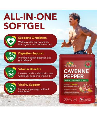 Cayenne Pepper Softgels Supplement | 12-in-1 3000mg per Serving with Vitamins D3, K2 & E | Supports Healthy Circulation & Daily Energy | Features Hawthorn, Beetroot & Turmeric | 240 Capsules 1 Count (Pack of 240) - Buy Online on GoSupps.com