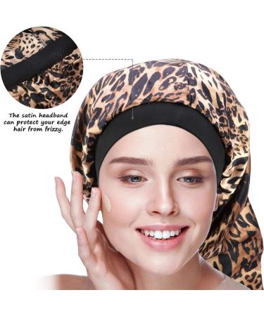 2-Piece Long Satin Bonnet Set for Braids, Dreadlocks, and Curly Hair - Leopard Print Sleep Cap for Long Hair - Buy Online on GoSupps.com