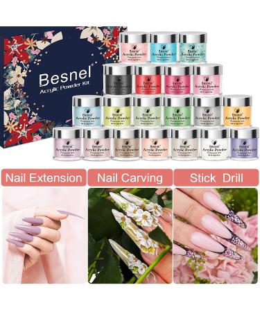 Besnel 20 Colors Acrylic Nail Powder Set - Professional Polymer for Nail Extension & Art - French Nails, No Lamp Needed - Buy Online on GoSupps.com