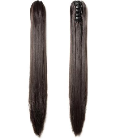 21 Inches Clip In Hair Extensions Claw On Ponytail Hairpieces Wrap Around Ponytail One Piece Long Straight Hair Extension Dark Brown  - Buy Online on GoSupps.com