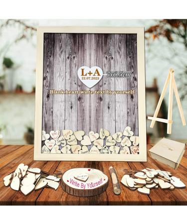 Wedding Guest Book Alternative Pen Set Sign Heart Wedding Reception Rustic for Baby Shower Birthday Part Decoration with 120 Wooden Hearts - Buy Online on GoSupps.com