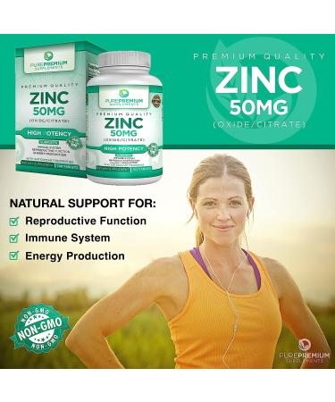 PurePremium Zinc 50mg Supplement - Antioxidant Formula with Zinc Oxide/Citrate - Non-GMO Immune Support for Men & Women - 100 Tablets - Buy Online on GoSupps.com