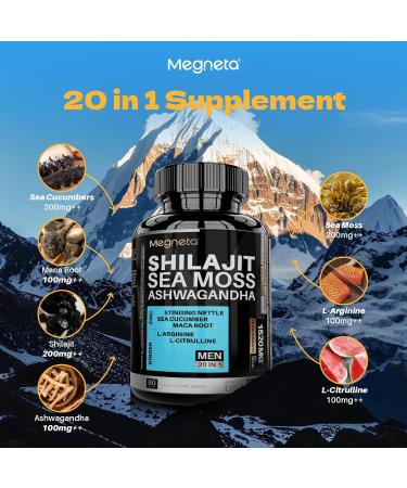MEGNETA Shilajit for Men with Sea Moss Ashwagandha & L-Arginine Boosts Energy 60 Capsules - Buy Online on GoSupps.com