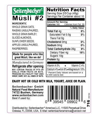 Seitenbacher Muesli #2 Berries Temptation 16oz (6-Pack) - Delicious and Nutritious Mixed Berry Breakfast Cereal - Buy Online on GoSupps.com