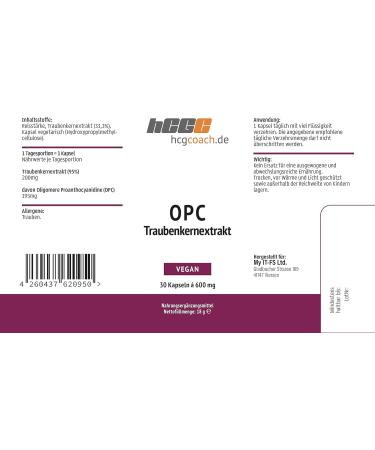 hCGC OPC Grape Seed Extract Capsules | 30 Vegan Capsules | 445 mg | Ideal for 21-Day Metabolism Cure | High-Quality Supplement | International Shipping - Buy Online on GoSupps.com