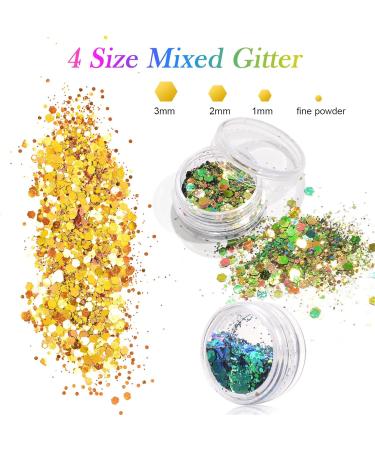 AOOWU Chunky Glitter 12 Colors - Festival Nail, Body, and Hair Glitter Powder - Holographic Cosmetic Glitter for DIY Art - (A) - Buy Online on GoSupps.com