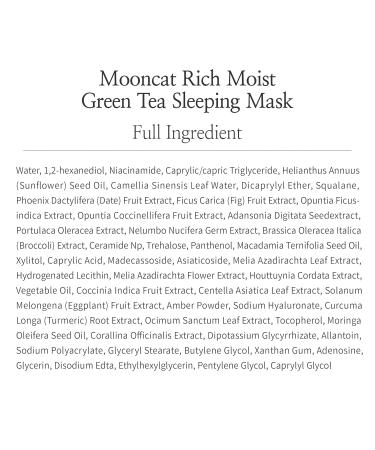 Mooncat Rich Moist Green Tea Sleeping Mask 50ml | Hydrating Hypoallergenic Korean Skincare for Sensitive Skin | Ceramide Moisturizer | Non-Sticky Texture - Buy Online on GoSupps.com