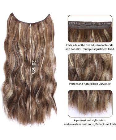 20 Halos Hair Extension | Invisible Wire Hair Extensions | Deep Almond Brown & Wheat Germ Blonde | Synthetic Wavy Hair Pieces for Women - Buy Online on GoSupps.com