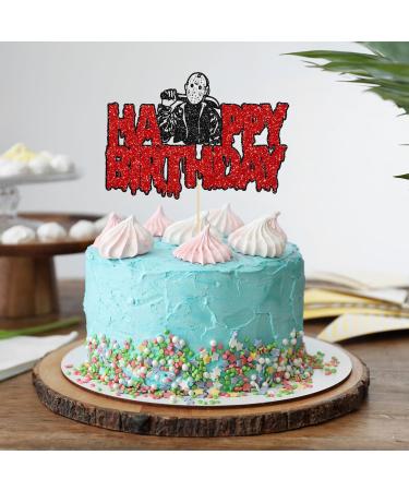 Gyufise 1Pc Horror Happy Birthday Cake Topper Glitter Horror Classic Halloween Birthday Cake Decoration for Bloody Horror Movie Halloween Theme Birthday Party Supplies Multi 2 - Buy Online on GoSupps.com