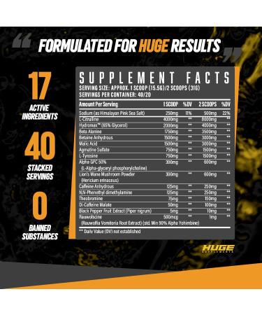 Buy Huge Supplements Wrecked Pre-Workout Powder - 40 Servings Peach Rings | Boost Energy Focus & Pumps with 30G+ Ingredients - Buy Online on GoSupps.com