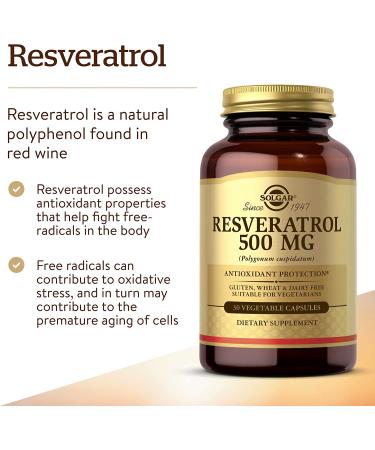 Solgar Resveratrol 500 mg - Antioxidant Support - 30 Vegetable Capsules - Buy Online on GoSupps.com