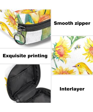 Buy Stylish Menstruation Pad Bag with Zipper | Watercolor Birds & Sunflowers | Women's Tampon & Napkin Bag - Color 9 - Buy Online on GoSupps.com