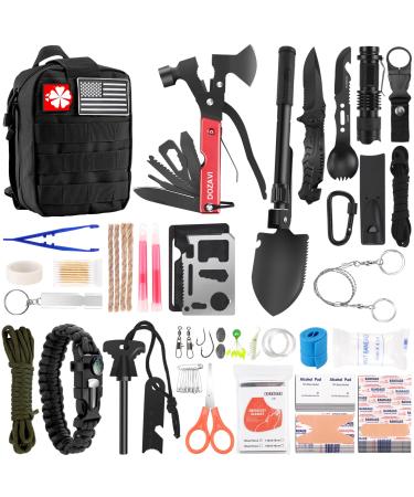 Gift for Father's Day Men Dad Husband,142 Pcs Survival Kit and First Aid Kit, Professional Emergency Kits Survival Gear and Equipment with Molle Pouch, for Men Women Camping Outdoor Adventures Red