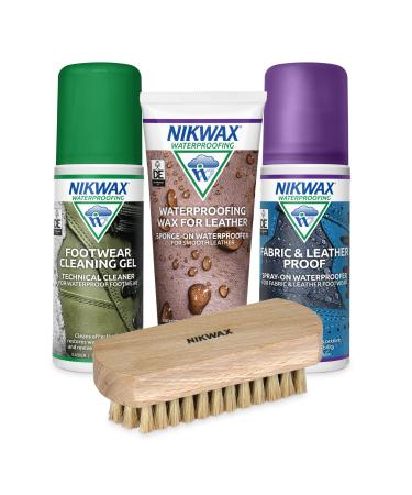 Nikwax FABRIC & LEATHER SHOE CARE KIT with Cleaning Gel for Waterproof Shoes Spray On Waterproofer Waterproofing Wax For Leather Shoe Brush Highly Effective Cleaning Waterproofing Kit for Footwear