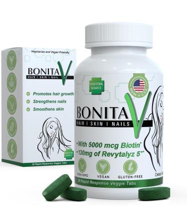 Essential Source Biotin (Biotina Vitaminas) - Hair Skin Nails Vitamins for Women & Men - 5000 mcg - Hair Growth Support Supplements - 30 Tablets - with Revytalyz 5, Vitamin A, C, B12 - Made in USA 30 Count (Pack of 1)