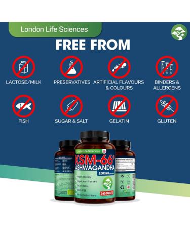 Organic Ashwagandha KSM-66 2000mg Vegan Tablets | 365 Count | +5% Withanolides | Highest Concentration Root Extract | UK Supplier | 6 Month Supply - Buy Online on GoSupps.com