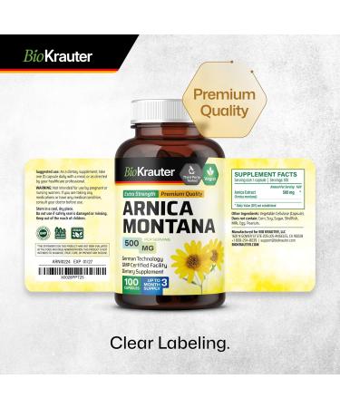 Organic Arnica Montana Capsules - Potent 500mg Arnica Tablets for Bruising & Swelling - 100 Vegan Pills - Buy Online on GoSupps.com