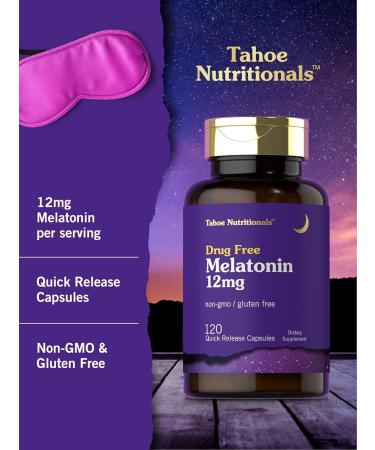 Tahoe Nutritionals Melatonin 12 mg | 120 Quick Release Capsules | Drug Free Supplement | Non-GMO Gluten Free - Buy Online on GoSupps.com