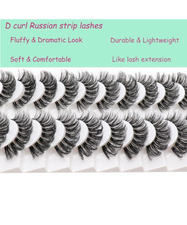 Losha Lashes D Curl Russian Strip Lashes | Fluffy False Eyelashes 10 Pairs Pack with Clear Band | DT01 - Buy Online on GoSupps.com