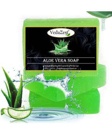 Aloevera Handmade Soap Bar 125g each Herbal Bathing Bar for Healthy Skin Natural Soap with Essential Oils for All Skin Types Set of 3