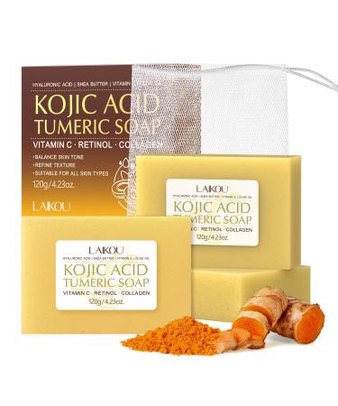 LAIKOU LAIKOU Turmeric Soap Kojic Acid Face and Body 3 Pezzi Ginger Soap 120g for All Skin Types Facial and Body Cleansing