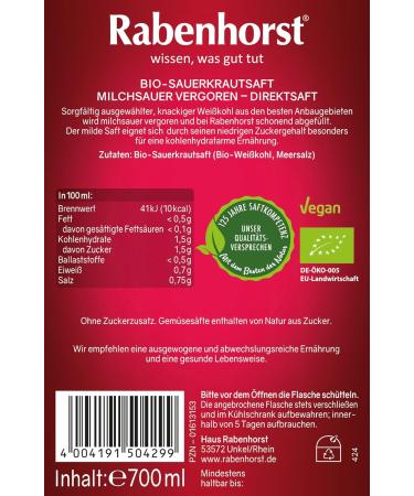 Buy RABENHORST Organic Mild Sauerkraut 6-Pack (6 x 700 ml) Lactic Acid Fermented Direct Juice International Shipping Available - Buy Online on GoSupps.com