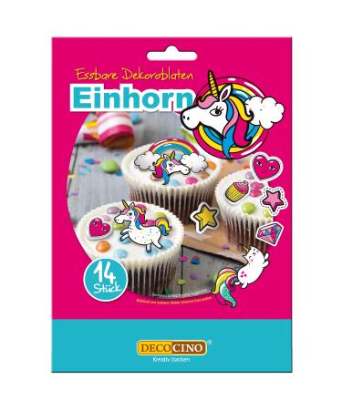 Decocino DecoroBlates - 14 pieces - edible decor Ideal for decorating cupcakes cakes and tarts - vegan gluten -free lactose -free unicorn 9 g