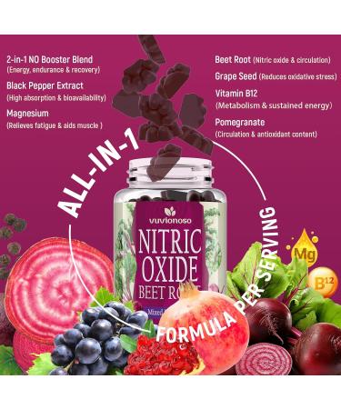 Nitric Oxide Beet Root Gummies 6000mg Nitric Oxide Booster with Organic Beet Root, Grapeseed, Pomegranate, Vitamin C & B12 Sugar-Free Beet Chewables Mixed Berry Flavor 60 Gummies 60 Count (Pack of 1) - Buy Online on GoSupps.com