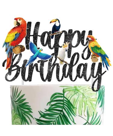 Parrot Birthday Cake Topper Tropical Bird Themed Birthday Decoration Parrot Happy Birthday Cake Pick Toucan Parrot Party Cake Decor for Flying Birds Baby Shower Supplies
