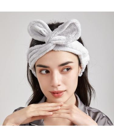 Shop Dofash 2pcs Cute Rabbit Ear Shower & Makeup Headbands for Women - Spa Hair Bands in White & Gray - Buy Online on GoSupps.com