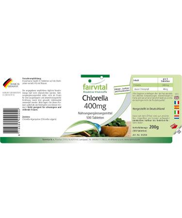 Fairvital Chlorella Tablets 400 mg - 100% Vegan Chlorella Algae Powder - High Dose - 500 Tablets for Optimal Health - Buy Online on GoSupps.com