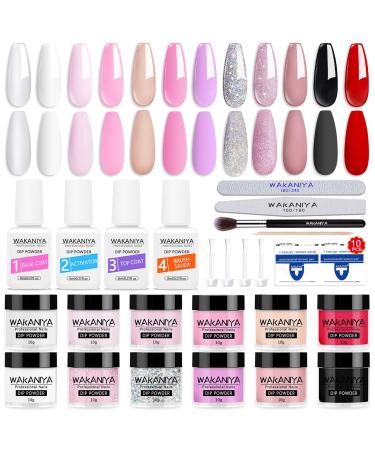Nail powder starter set 12 colors white clear nude dipping powder kit with base top coat Activator and nails Brush dip manicure sets dipping powder nails set starter kit for home & salon