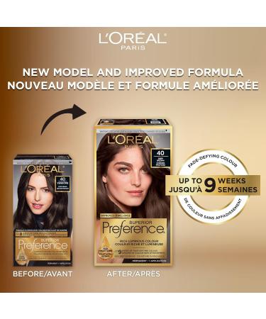 L'Oreal Paris Superior Preference 9 weeks of Luminous Fade-Defying Permanent Hair Dye 40 Deep Brown 100% Grey Coverage 1 Hair Dye Kit (Packaging May Vary) 1 count (Pack of 1) Deep Brown - Buy Online on GoSupps.com