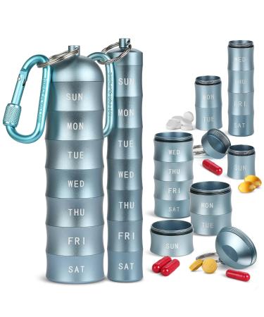 2 Pieces Set Aluminium Portable Organiser 7 Tier Waterproof Pill Organiser Moisture Resistant Organiser Large and Small Organisers Total Storage for 14 Days Pill Box Secret Organiser