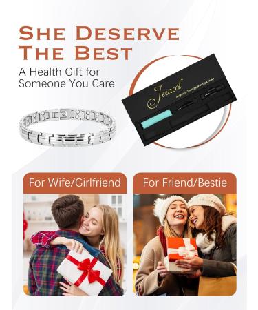 Jeracol Lymphatic Detox Magnetic Bracelet for Women - Adjustable Titanium Steel Brazaletes with Ultra Strength Magnets - 2X-Silver - Buy Online on GoSupps.com