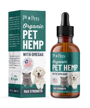 PB Pets Hemp Oil for Dogs and Cats - Organically Grown - Made in USA - Helps with Anxiety, Hip & Joint, Pain, Arthritis, and Stress - with Omega Complex
