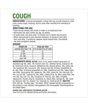 HomeoPet Cough  Natural Cough Treatment for Pets  15 Milliliters 0.08 - Buy Online on GoSupps.com