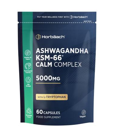 Ashwagandha KSM-66 Calm Complex 5000mg | High Strength with B Vitamins (B1 B2 B3 B6 & B12) and Amino Acids | Formula for Men & Women | 60 Vegan Capsules | Horbaach