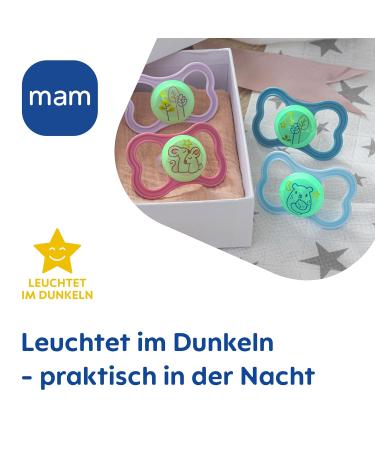 Mam Air Night Silicone Pacifiers Set of 2 - Tooth-Friendly Lightweight & Bright Design for Babies 6-16 Months - Includes Pacifier Box - Buy Online on GoSupps.com