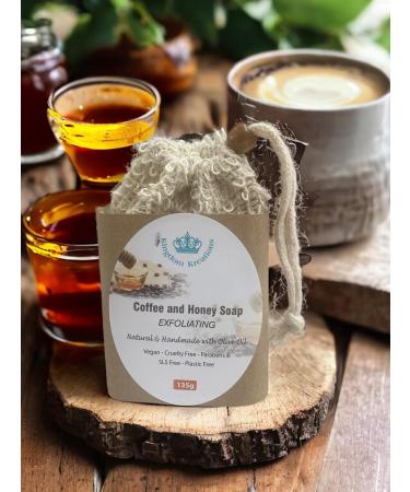 Handmade Olive Soap with Coffee & Honey and FREE Exfoliating Soap Bag