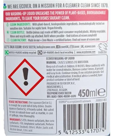 Eco Washing up Liquid Bundle: Ecover Pomegranate & Fig 450ml (x2) + Biodegradable Sponge Cloths (x2) + JenBurr Leaflet - Buy Online on GoSupps.com