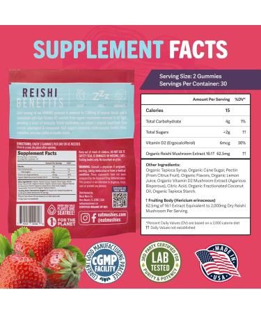 Mushie 100% Organic Reishi Mushroom Gummies - 2000mg Reishi Nootropic for Relaxation Sleep Cardiovascular Health & Immune Support with Vitamin D - Vegan Gluten-Free - 60 Count - Buy Online on GoSupps.com