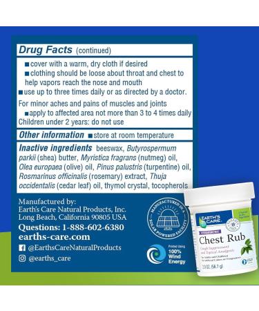 Earth's Care Petrolatum Free Chest Rub Cough Suppressant and Topical Analgesic 2.0 OZ - Buy Online on GoSupps.com