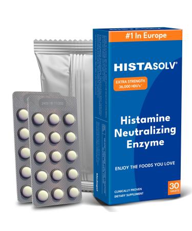 HISTAsolv Extra Strength DAO Enzyme Supplement for Histamine Food Intolerance - Eases Digestive Discomfort - Patented Tech - Made in Austria - 30 Pack 30 Count (Pack of 1)